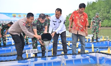 Pangdam I/BB Tabur 1000 Benih Ikan di Kerambah Laut Rupat Utara