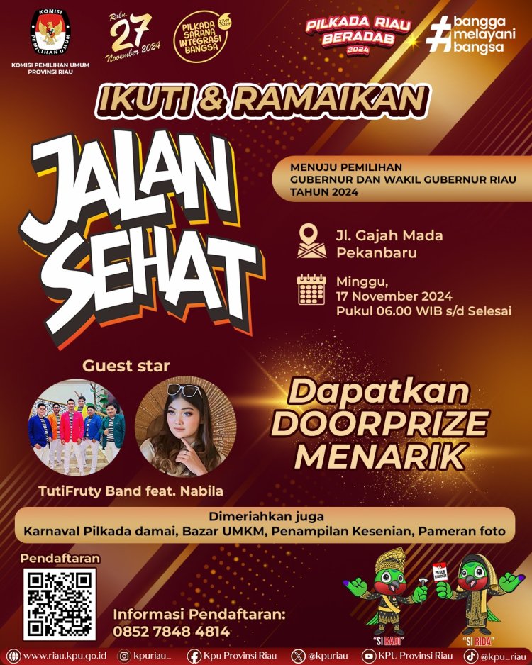 KPU Riau Gelar Jalan Sehat Sosialisasi Pemilihan Gubernur dan Wakil Gubernur Riau 2024