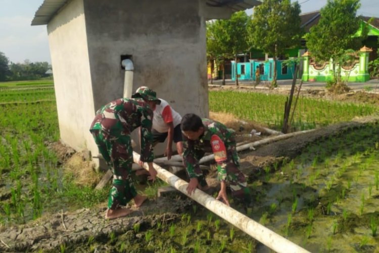 Babinsa Sragen Dampingi Petani Atur Pengairan Sawah