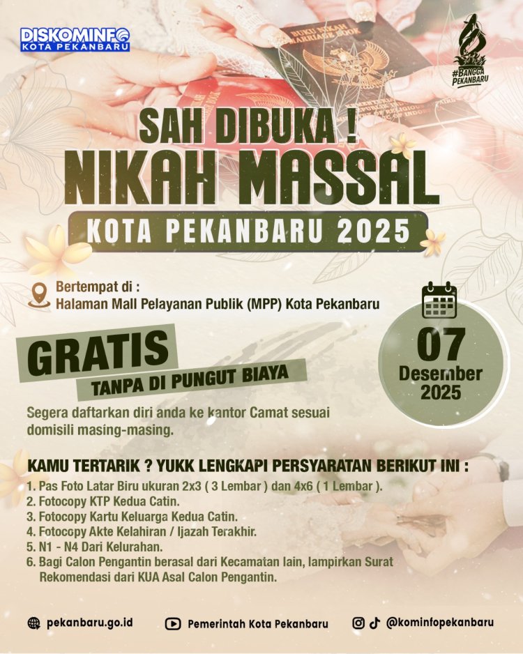 Nikah Massal Gratis Pekanbaru Diminati, 43 Pasangan Sudah Mendaftar