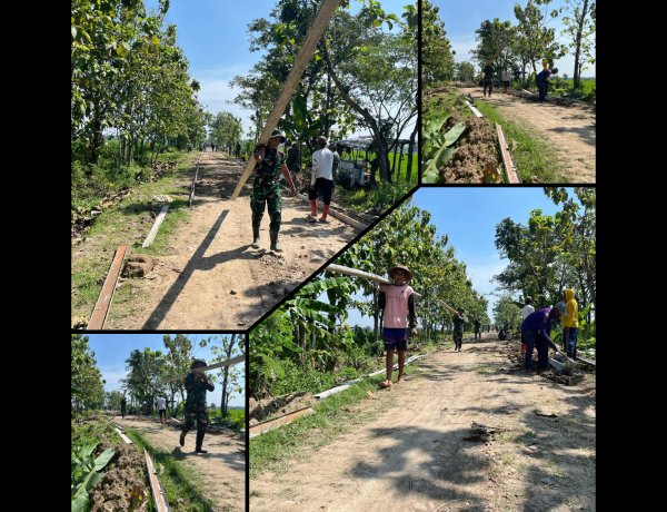 Satgas TMMD Sragen Pasang Bekisting Jalan Desa Puro