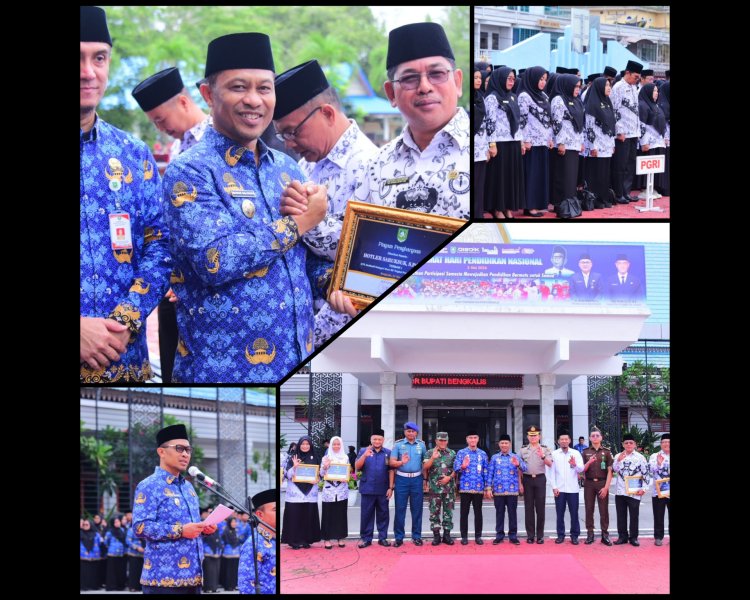 Apel Hardiknas 2026 Bengkalis, Wabup Bagus Santoso Serahkan Penghargaan Insan Pendidikan