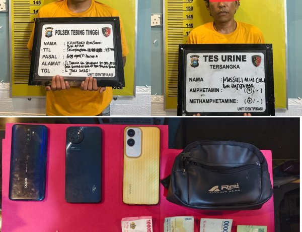 Polsek Tebing Tinggi Amankan 2 Pria Terduga Pengedar Shabu 2,74 Gram di Banglas Barat