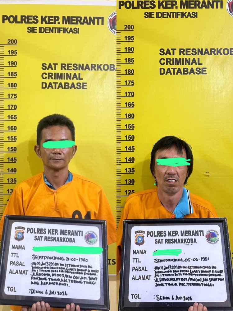 Dua Pria Diciduk Satresnarkoba Polres Meranti Bersama 9 Paket Sabu